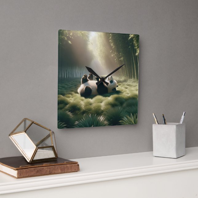 Reloj Cuadrado El Oso Panda Al Sol (Oficina)