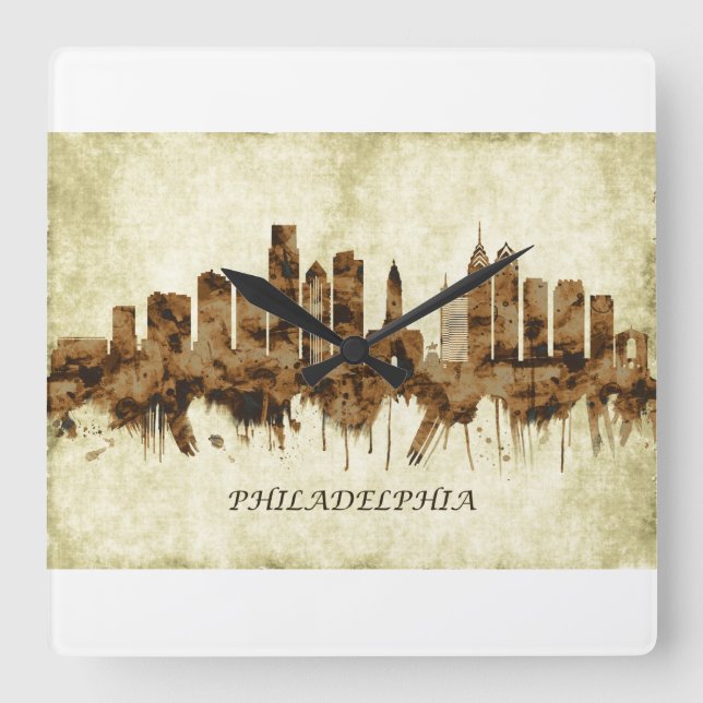 Reloj Cuadrado El paisaje urbano de Filadelfia Pensilvania (Anverso)
