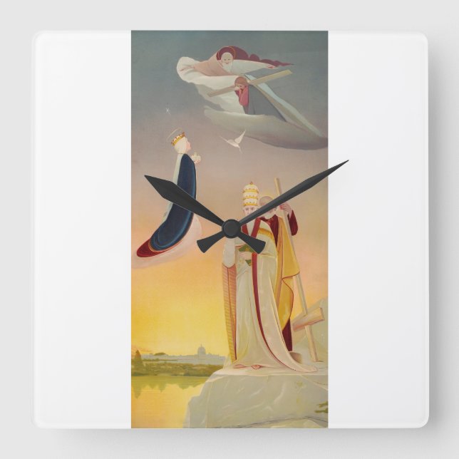 Reloj Cuadrado El Papa de Roma, la Virgen María y Jesús (Anverso)