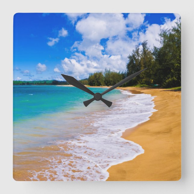 Reloj Cuadrado El paraíso tropical de la playa, Hawái (Anverso)