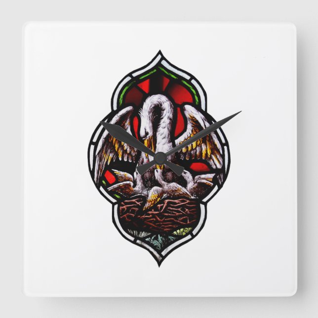 Reloj Cuadrado El pelícano como símbolo cristiano (Anverso)