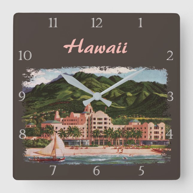 Reloj Cuadrado El personalizado hawaiano real del hotel (Anverso)