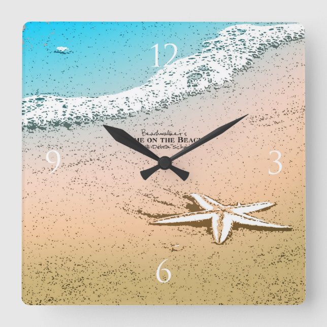 Reloj Cuadrado El pez estrella en la playa (Anverso)