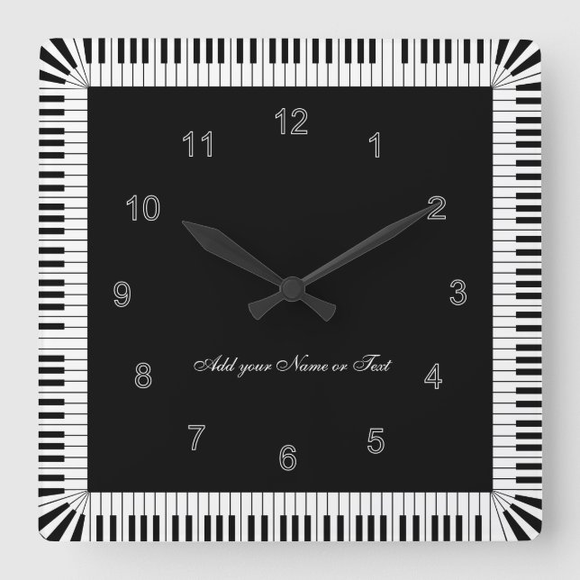 Reloj Cuadrado El piano cierra divertido blanco y negro (Anverso)