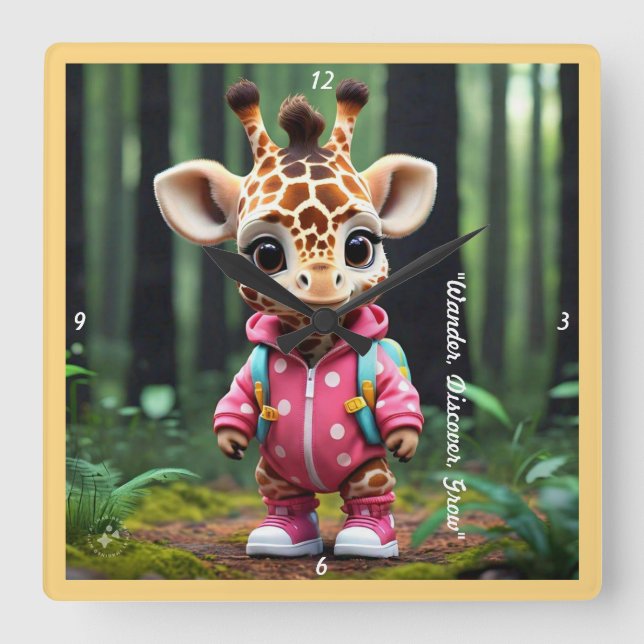 Reloj Cuadrado "El Playdate del bebé Giraffe" (Anverso)