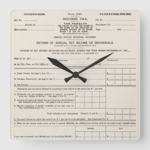 Reloj Cuadrado El primer formulario de impuesto a la renta de los