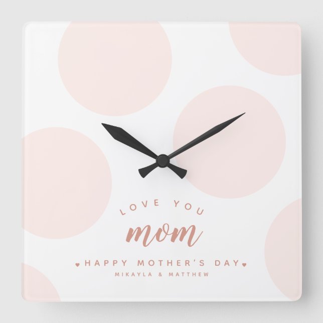 Reloj Cuadrado El Punto Polka Rosa Te Ama Mamá (Anverso)