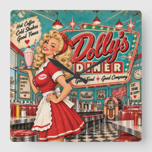 Reloj Cuadrado El restaurante de Dolly Vintage Americano Retro de