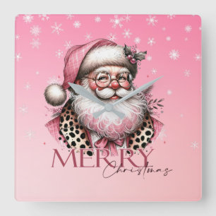 Reloj Cuadrado El retro rosado Santa Claus Vintage Feliz Navidad
