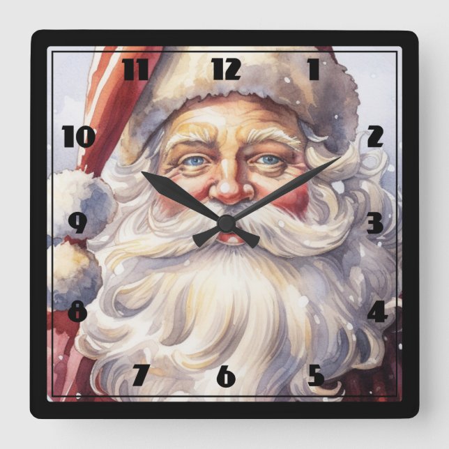 Reloj Cuadrado El retro Santa Claus en un Navidad Gorra rojo (Anverso)