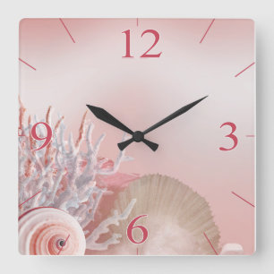 Reloj Cuadrado El Seashell soña rosa tropical de la playa el  