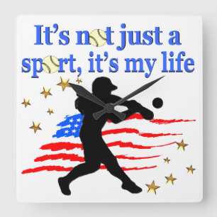 RELOJ CUADRADO EL SOFTBALL ES MI VIDA DISEÑO PATRIÓTICO USA