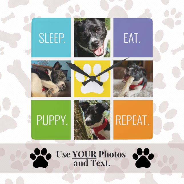 Reloj Cuadrado El sueño de un perro lindo come de nuevo el amante (Custom dog photo and text fur mom gift for Mother's Day. Great for animal lovers and pet owners.)