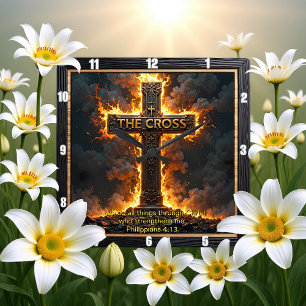 Reloj Cuadrado El tiempo ardiente de la cruz Filipenses 4:13 Vers