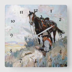 Reloj Cuadrado “El Vaquero” Arte Occidental por Philip R Goodwin