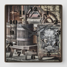 Reloj Cuadrado El viejo Occidente del Steampunk con barriles y se