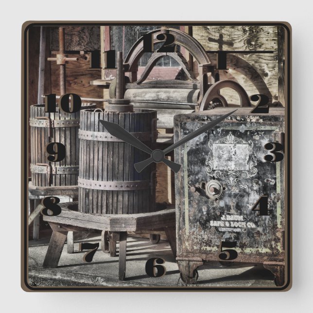 Reloj Cuadrado El viejo Occidente del Steampunk con barriles y se (Anverso)