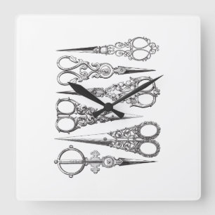 Reloj Cuadrado El vintage Scissors decorativo blanco negro