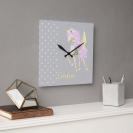 Reloj Cuadrado El Wall Clock presenta un bonito diseño de unicorn
