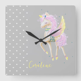 Reloj Cuadrado El Wall Clock presenta un bonito diseño de unicorn