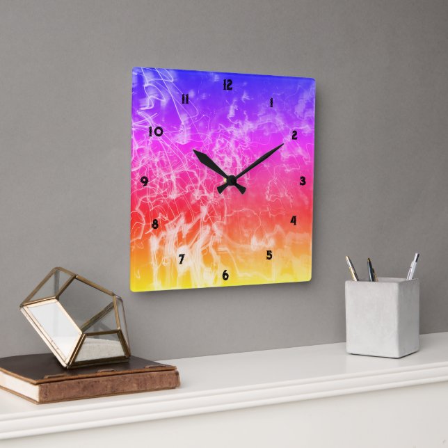 Reloj Cuadrado Electric Light Lines Gradient Abstract Modern. (Oficina)