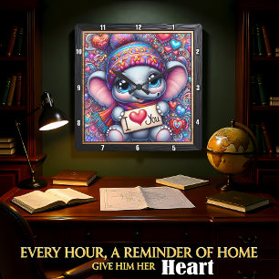 Reloj Cuadrado Elefante Bebé Te Quiero