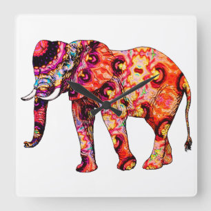 Reloj Cuadrado elefante colorido y abstracto