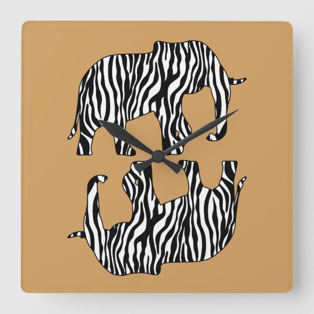 Reloj Cuadrado Elefante con franjas cebra + tus ideas (Anverso)