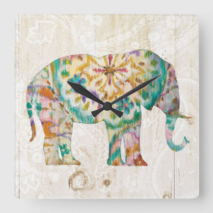 Reloj Cuadrado Elefante de Boho Paisley I