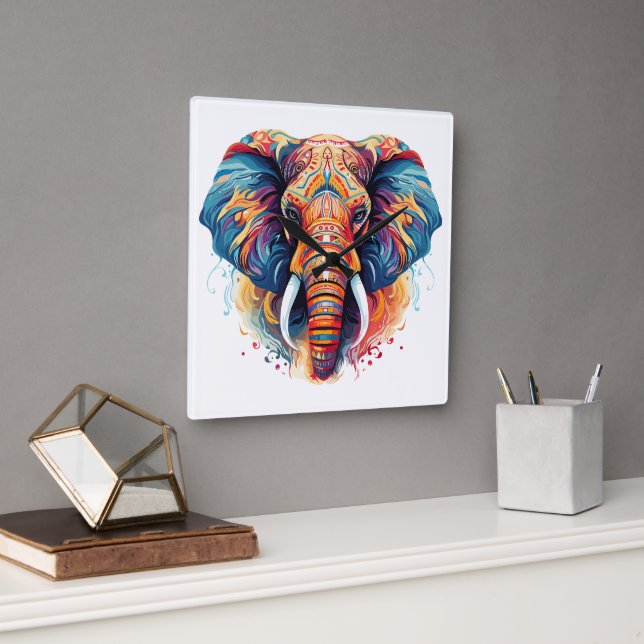 Reloj Cuadrado Elefante estilo bohemio (Oficina)