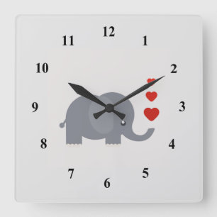 Reloj Cuadrado Elefante lindo con amor caprichoso de los
