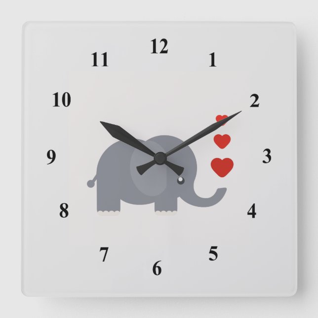 Reloj Cuadrado Elefante lindo con amor caprichoso de los (Anverso)