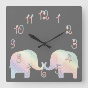 Reloj Cuadrado elefante pastel