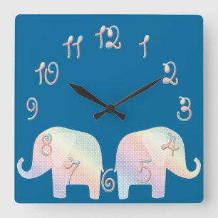 Reloj Cuadrado elefante pastel