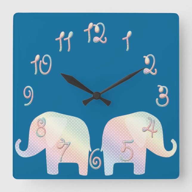 Reloj Cuadrado elefante pastel (Anverso)