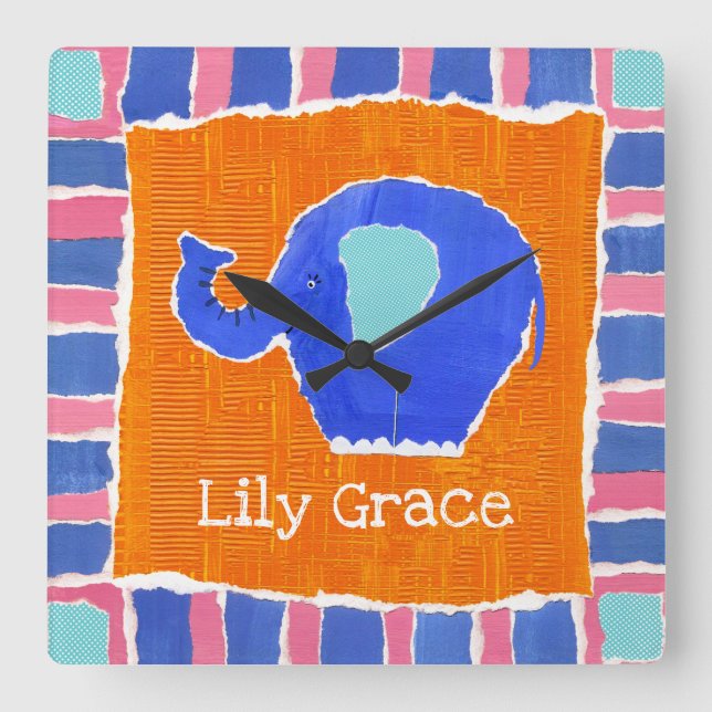 Reloj Cuadrado Elefante personalizado (Anverso)