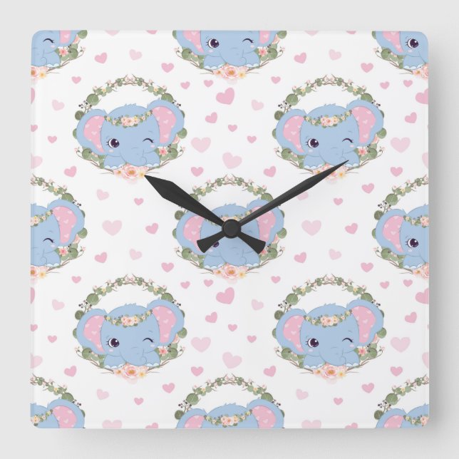 Reloj Cuadrado Elefante Y Tatuaje De Flor (Anverso)