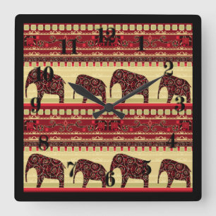 Reloj Cuadrado elefantes africanos de diseño étnico sin mar ornam