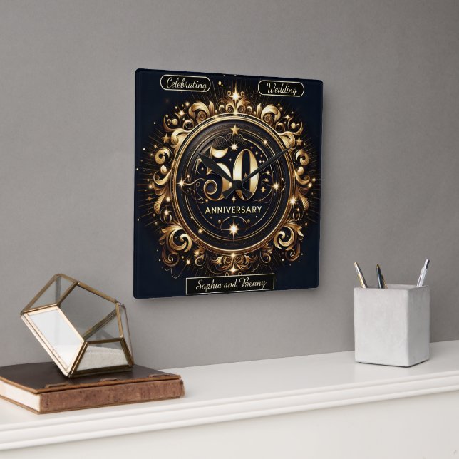 Reloj Cuadrado Elegancia barroca: 50 años (Oficina)