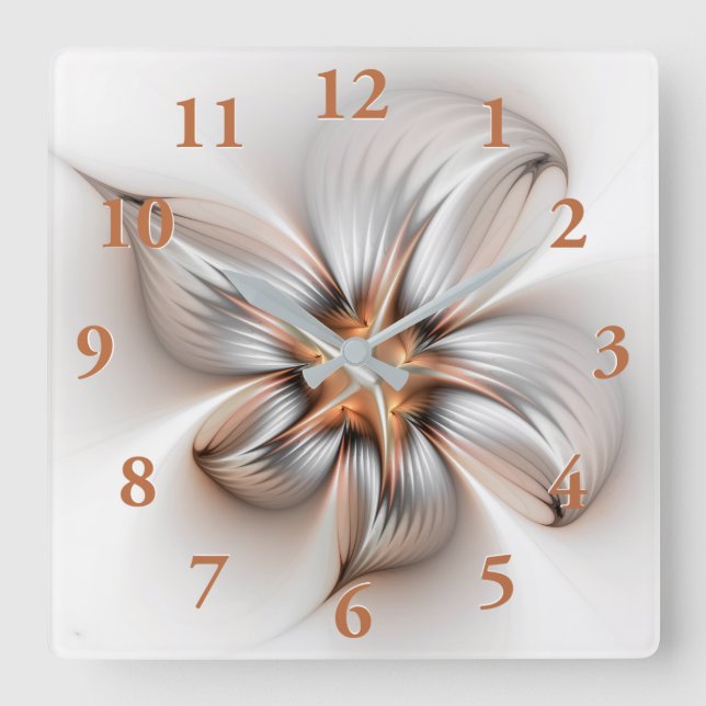Reloj Cuadrado Elegancia floral modernidad Resumen arte fractal (Anverso)