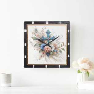 Reloj Cuadrado Elegancia Ornate Cross Floral
