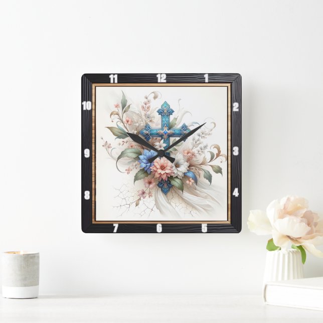 Reloj Cuadrado Elegancia Ornate Cross Floral (Hogar)