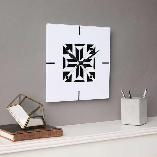 Reloj Cuadrado Elegant Black and White Geometric Pattern (Oficina)