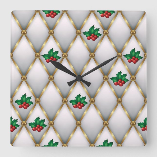 Reloj Cuadrado Elegant Christmas Wall Clock – Festive Winter Time (Anverso)