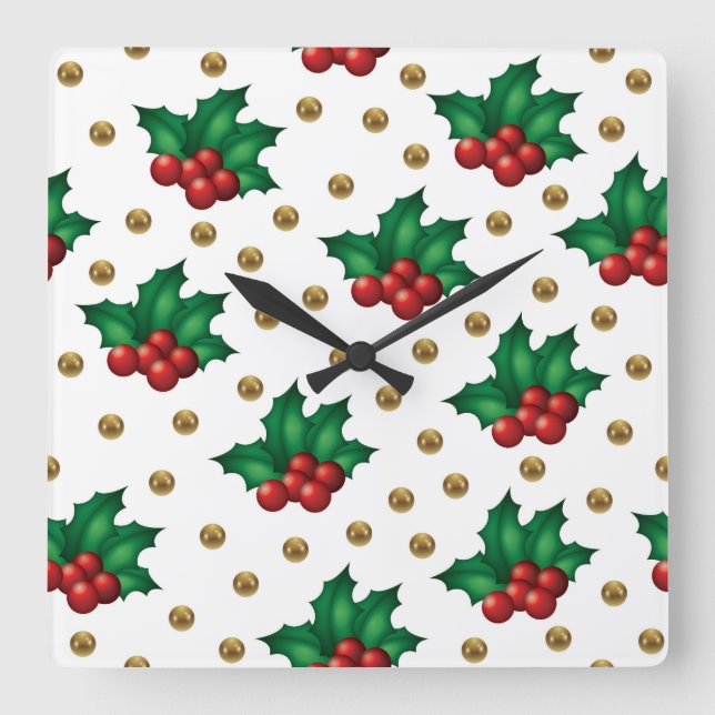 Reloj Cuadrado Elegant Christmas Wall Clock – Festive Winter Time (Anverso)