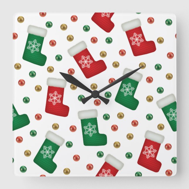 Reloj Cuadrado Elegant Christmas Wall Clock – Festive Winter Time (Anverso)