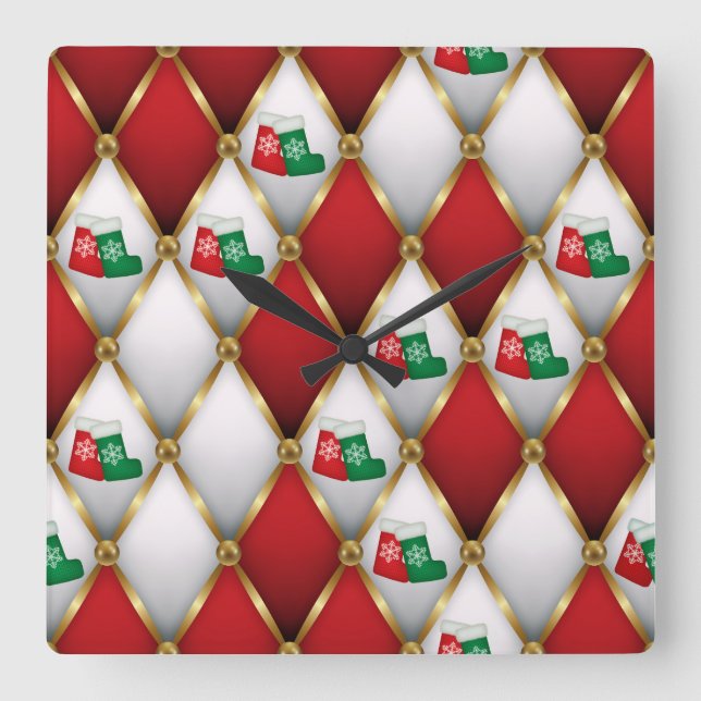 Reloj Cuadrado Elegant Christmas Wall Clock – Festive Winter Time (Anverso)