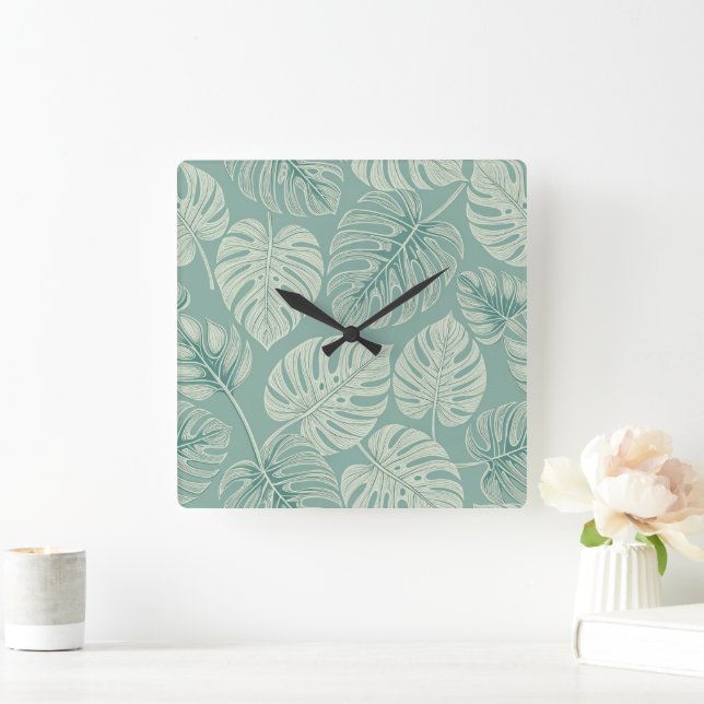 Reloj Cuadrado Elegant Exotic Painted Monsteras (Hogar)
