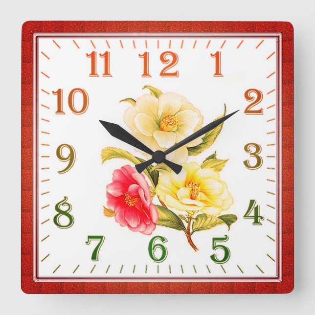 Reloj Cuadrado Elegant Floral Square Acrylic Wall Clock (Anverso)