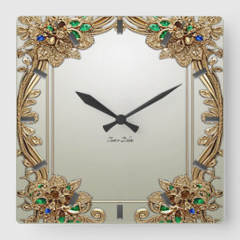 Reloj Cuadrado Elegant Gold Ornate Wall Clock